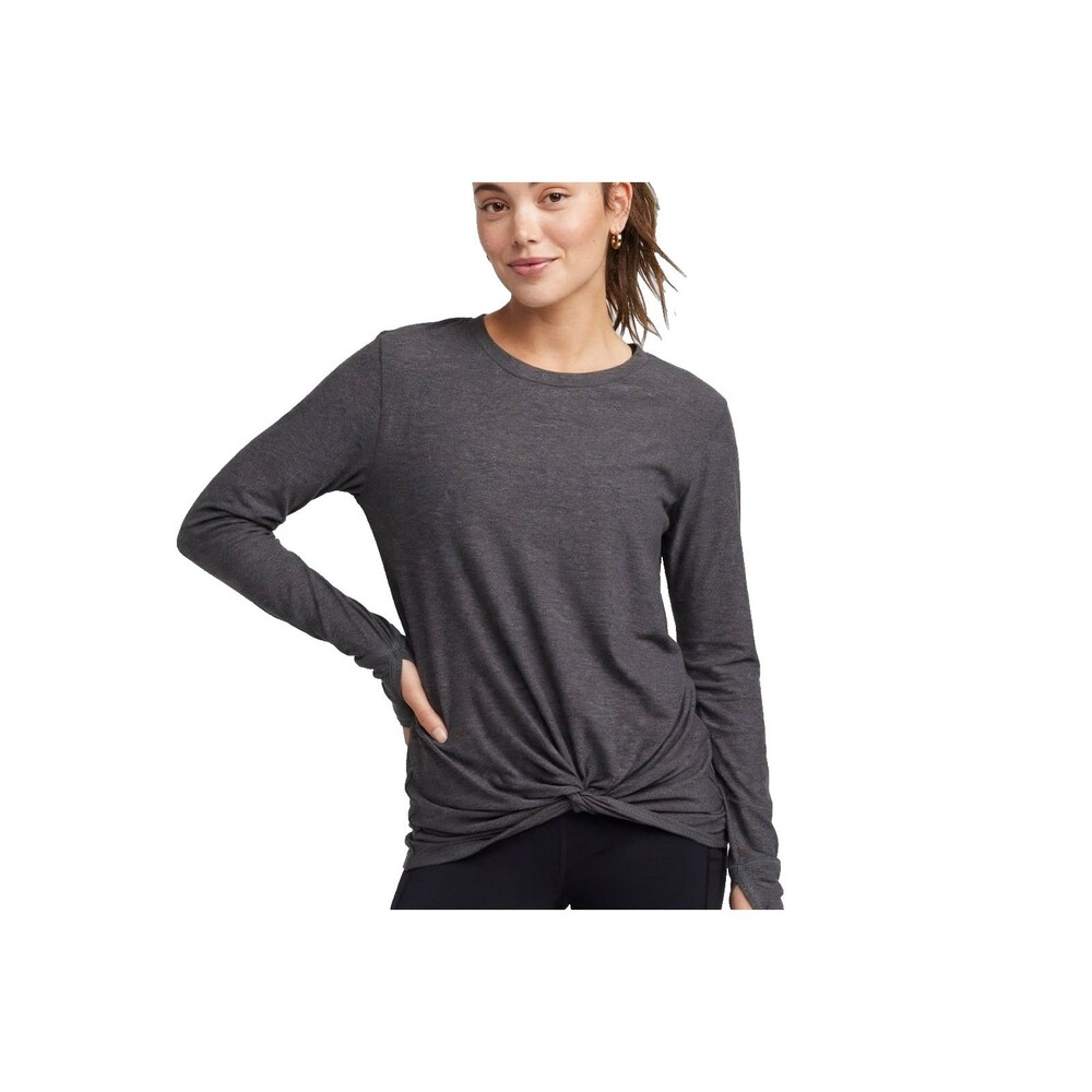 Old Navy Active S Cloud 94 Soft Go-Dry Charcoal Twist Hem Tee Thumb Holes Top